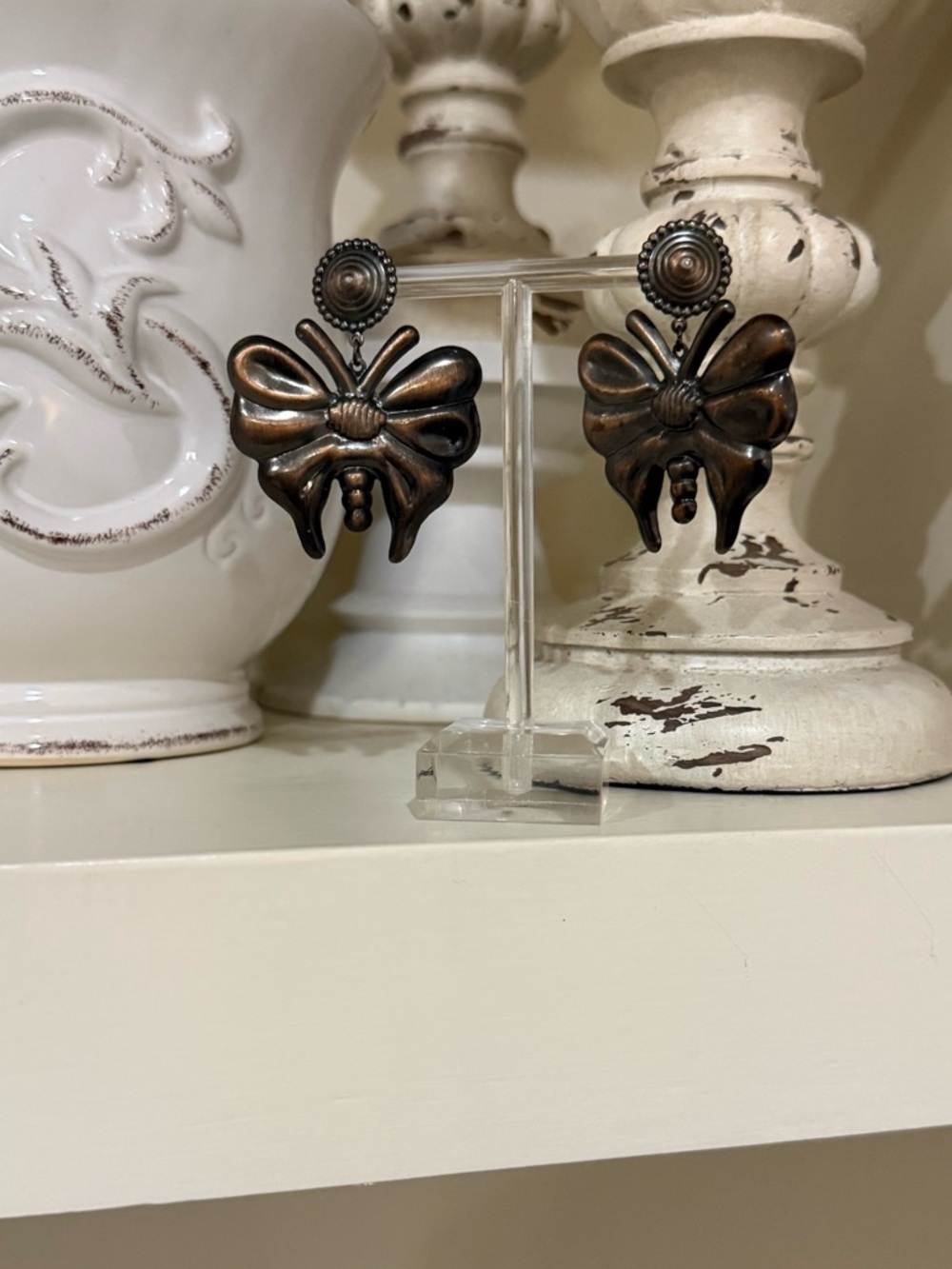 Bronze Colored Metal Butterfly/Moth Earrings
